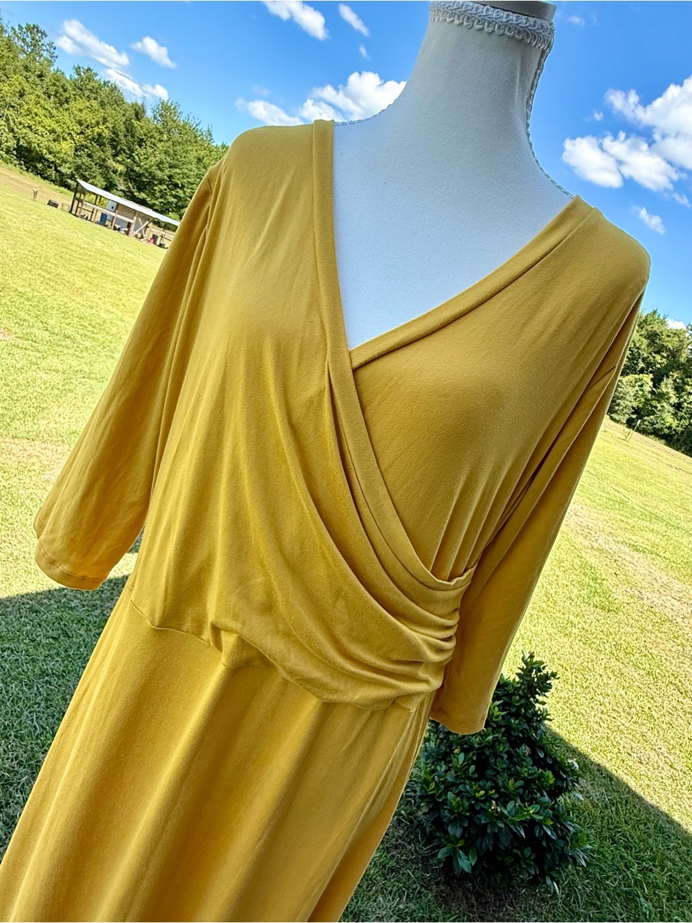 Doublju Mustard Faux-Wrap Midi Dress *NWT*